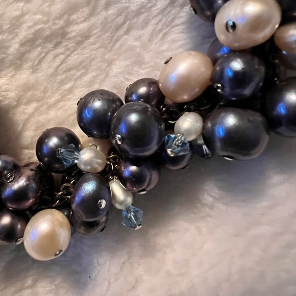 NWOT Genuine Tahitian Peacock Pearls n Crystal Statement Bib Necklace - Picture 8 of 14